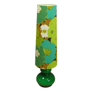 Flower Power Lamp with Umbrella Green Illuminated Glass Base, 1970s For Sale