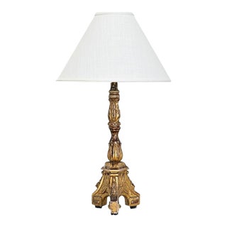 19th Century Italian Giltwood Candlestick Table Lamp For Sale