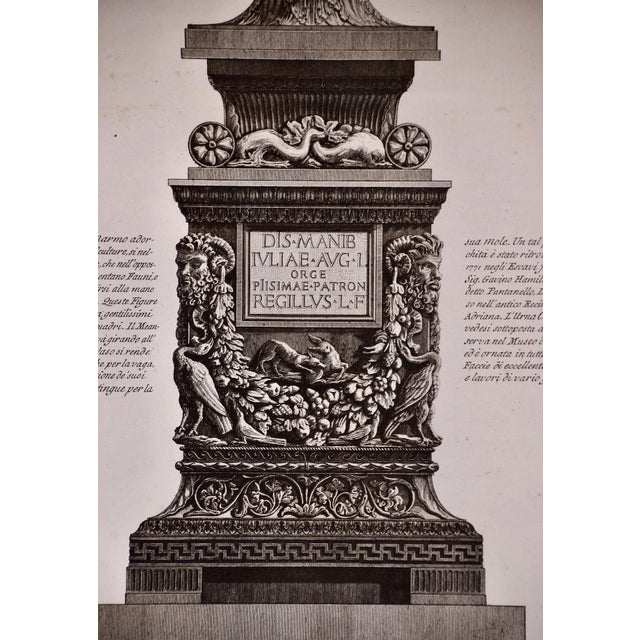 A Framed 18th C. Etching of an Ancient Marble Vase From Hadrian's Villa by Giovanni Piranesi, 1778 For Sale - Image 4 of 6