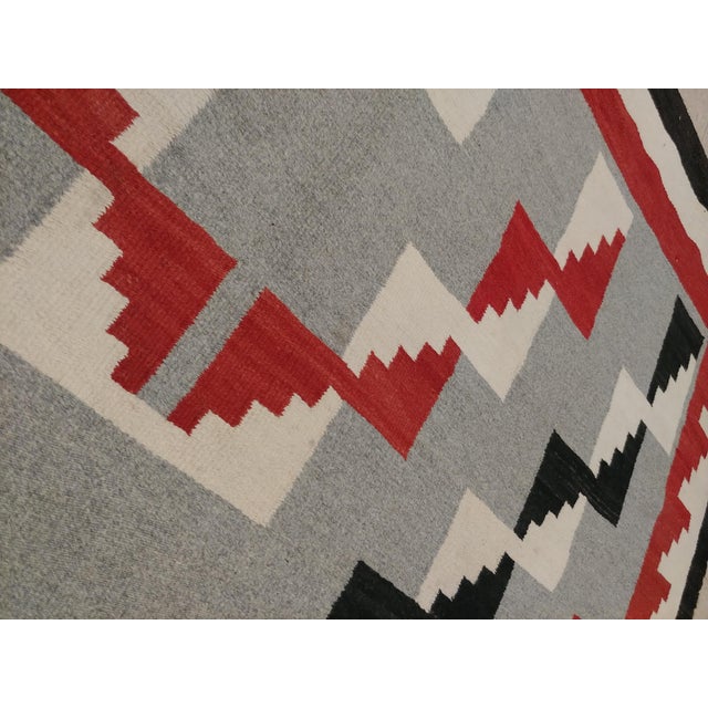 Native American Antique Navajo Carpet, Folk Rug, Handmade Wool, Beige, Gray, Blood Orange For Sale - Image 3 of 17