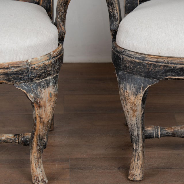 Pair, 19th Century Swedish Black Rococo Armchairs For Sale - Image 16 of 17