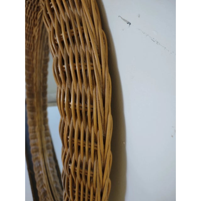 Mid-Century Modern 1960s Large Oval Natural Wicker Mirror For Sale - Image 3 of 4