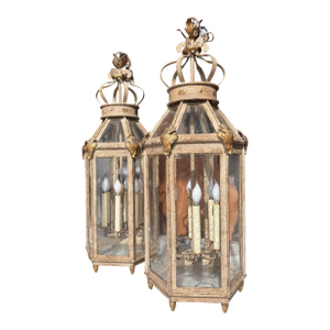 Pair of Paul Ferrante Forged Gilt Iron Lanterns, "4000 Series"