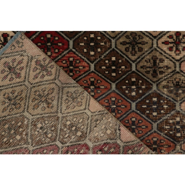 Textile 1960s Distressed Vintage Rug in Beige-Brown, Red and Pink Geometric Pattern For Sale - Image 7 of 7