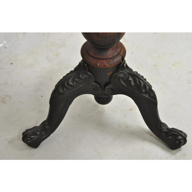 Antique American Victorian Cast Iron Wood Pedestal Adjustable Piano Bench Stool For Sale - Image 4 of 9