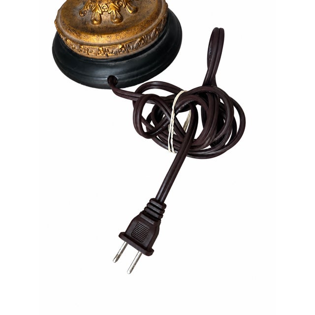 Black and Gold Neoclassical Candlestick Table Lamp With Braided-Trim Shade For Sale - Image 11 of 11