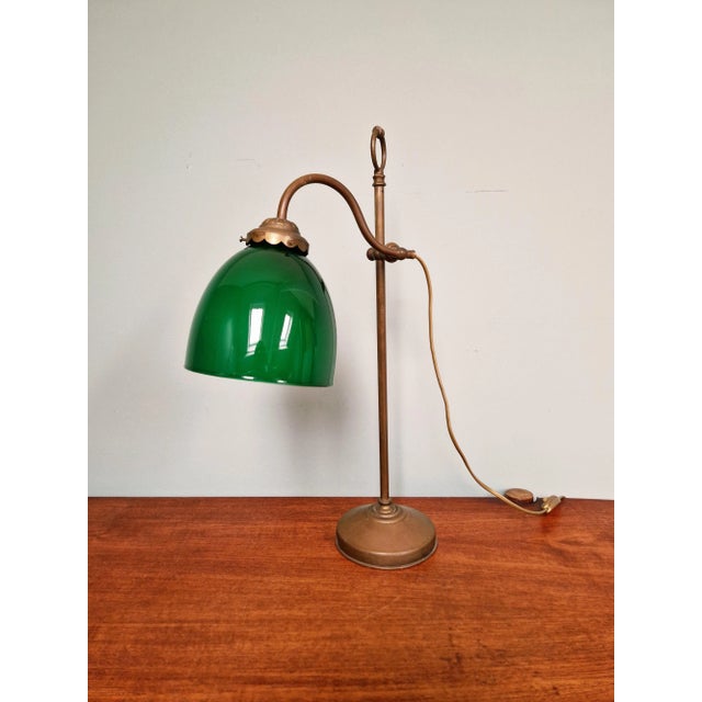 Art Deco Brass and Green Opaline Desk Lamp, 1930s For Sale - Image 12 of 16