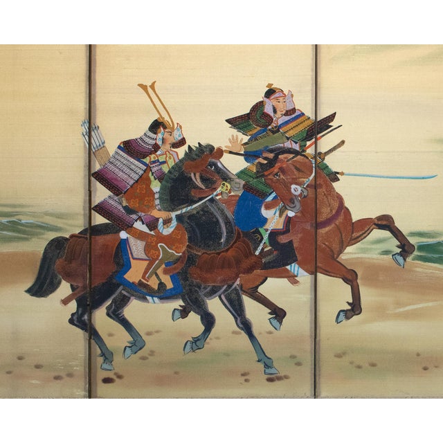 1950s "Samurai", C. 1950s Showa Era Japanese Silk Byobu Screen For Sale - Image 5 of 18