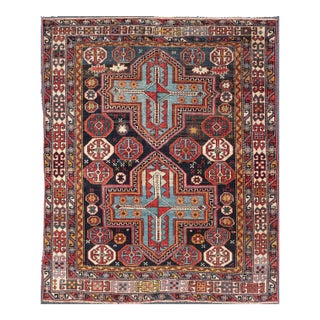 Square Antique Colorful Kuba Caucasian Rug With Cross Medallions 3'11 X 4'8 For Sale