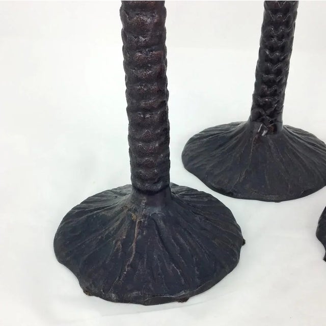 Late 20th Century Bronze Palm Tree Candle Holders - Set of 3 For Sale - Image 5 of 6
