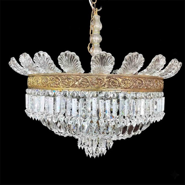 Large Italian Gilded Bronze and Crystal 6-Light Chandelier, 1960s For Sale - Image 15 of 16