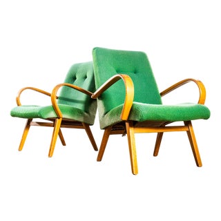 Armchair in Geometric Lime Fabric by Jaroslav Šmídek, 1950s For Sale
