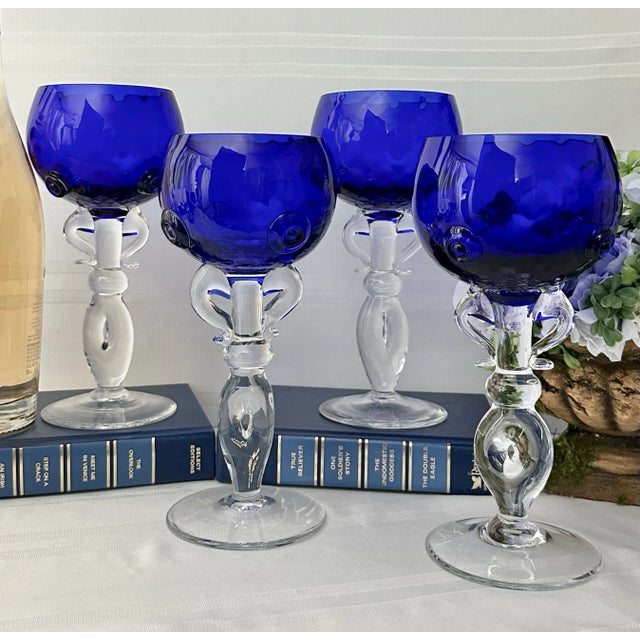 Late 20th Century Milan Mottl Art Cobalt Blue Goblets Wine Glasses - Set of 4 For Sale - Image 4 of 9