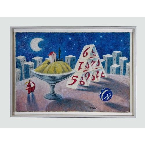 Card Game is an original color oil painting realized by the artist Orfeo in the 1999. Signed by the artist on the lower...