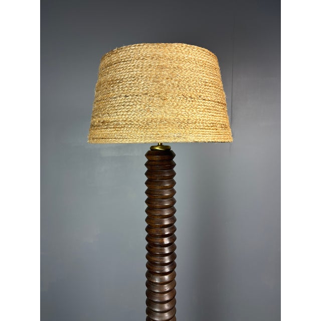 Wood Mid-Century French Brutalist Modernist Turned Wood Floor Lamp in the style of Charles Dudouyt, 1950s For Sale - Image 7 of 16