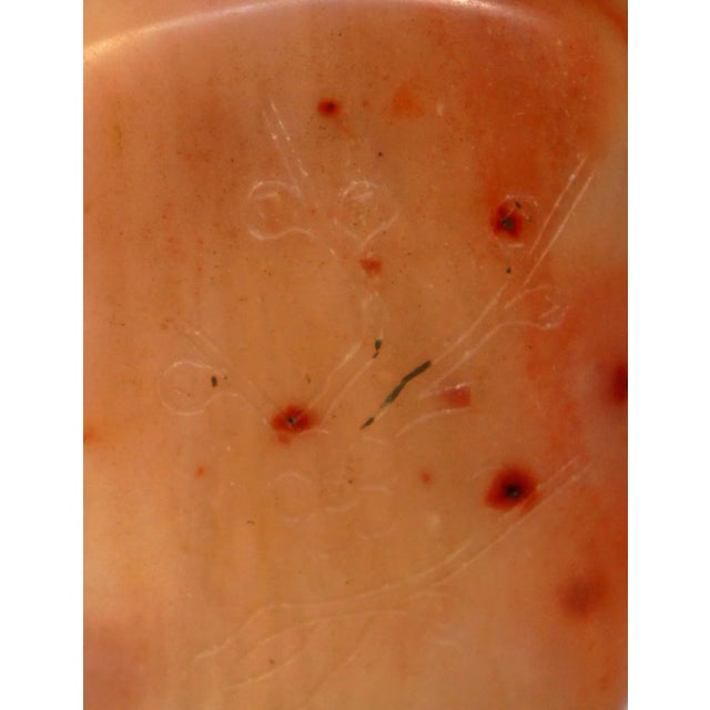 Stone Vintage Apricoat Agate Snuff Bottle With Carving of Plum Blossoms and Bamboo For Sale - Image 7 of 11