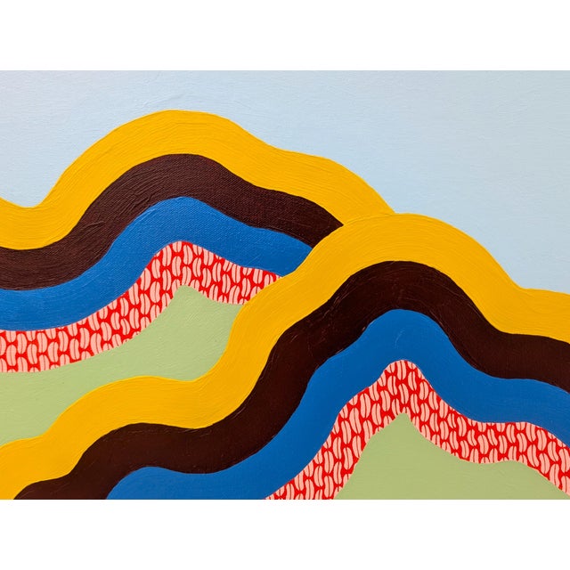 2026 "Ridges" Contemporary Blue, Green, Red, & Yellow Patterned Abstract Landscape Painting By Tina Ruyi For Sale - Image 4 of 7