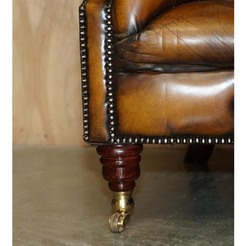 Vintage Hand-Dyed Brown Leather Serpentine Chesterfield Sofa For Sale - Image 10 of 18