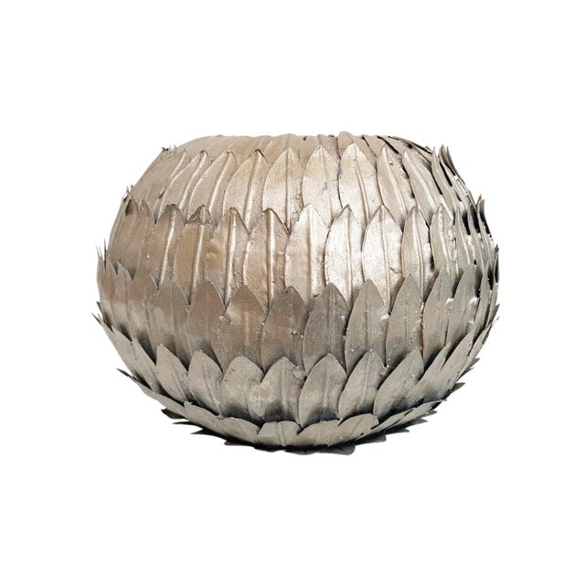 1980s Decorative Silver Metal Artichoke Leaf Vase For Sale - Image 4 of 8