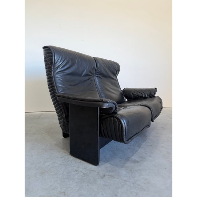 Mid-Century Modern Vintage 1970’s Otto Zapf for Knoll Attrb Follow Me Black Leather Two Seat Sofa For Sale - Image 3 of 12