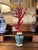 Wood Chinoiserie Chic Decorative Faux Red Coral Branches in Handpainted Green Vases Set of 3 For Sale - Image 7 of 15