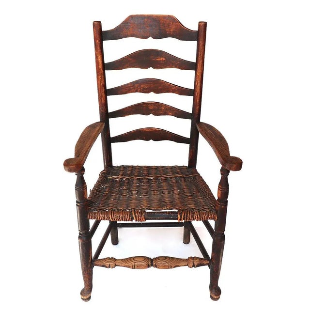 Late 18th Century English Georgian Oak Woven Seat Ladderback Armchair For Sale - Image 5 of 7