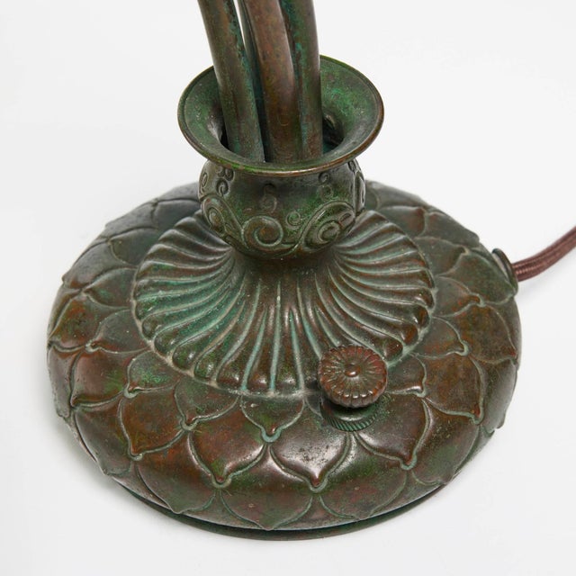 Metal Antique Tiffany Studios Three-Light Lily Piano Lamp New York, Circa 1910 For Sale - Image 7 of 10