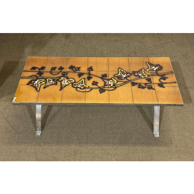 Coffee Table with Tiled Top and Chromed Metal Base, 1970s For Sale - Image 3 of 12