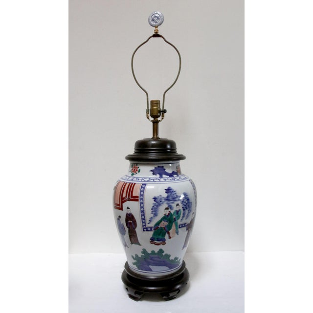 Monumental Mid 20th Century Collectible Hand Painted Temple Jar Lamp on