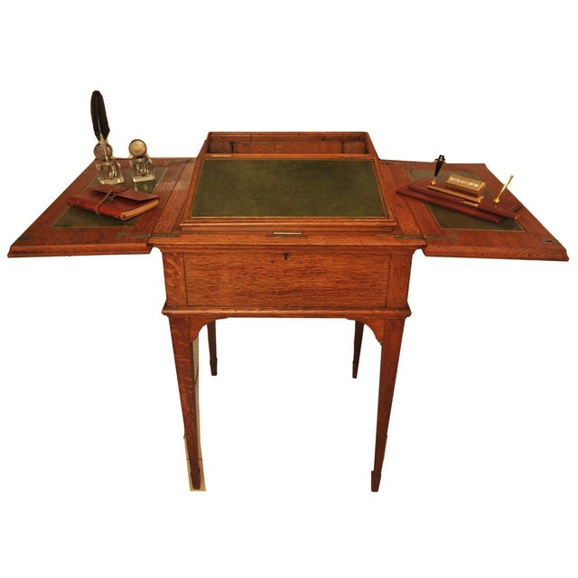 Oak and Tooled Leather Pop-Up Writing Desk from Asprey & Co. London, 1920s For Sale - Image 14 of 15