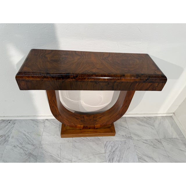 1960s Set of 2 Art Deco Style Console Tables in Bookmatched Burl Wood For Sale - Image 11 of 13
