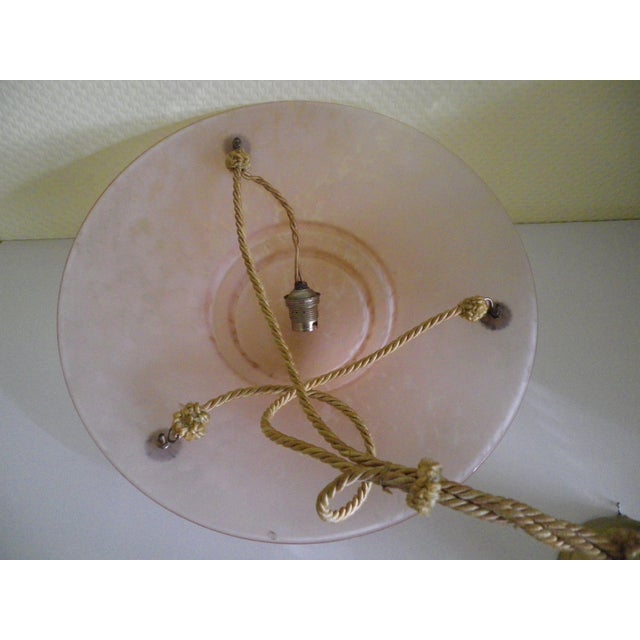 Pendant Light with Pink Gradient Shade and Braided Cord, 1940s For Sale - Image 4 of 18