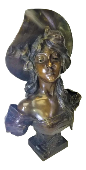 Late 19th Century Art Nouveau Bronze Bust of a Woman Signed E. Villanis