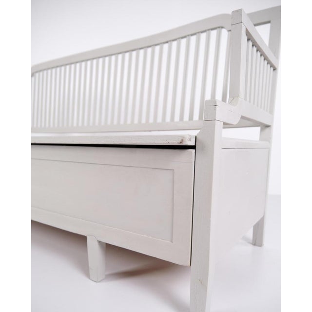 Gray Antique Grey Pine Storage Bench with High Back, 1860s For Sale - Image 8 of 11