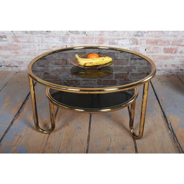 Metal Small Czech Bauhaus Table in Brass and Black Glass, 1950s For Sale - Image 7 of 9