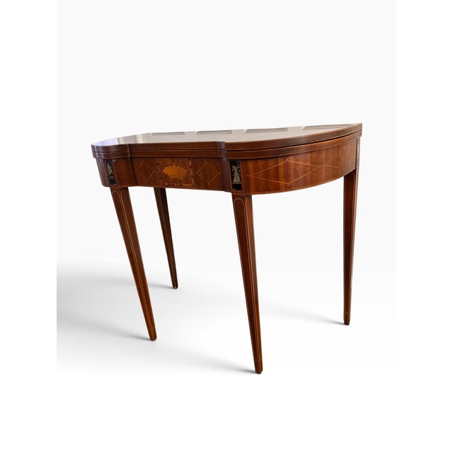 Late 20th Century Baker Furniture Historic Charleston Federal Mahogany Inlaid Folding Game Table For Sale In Boston - Image 6 of 18