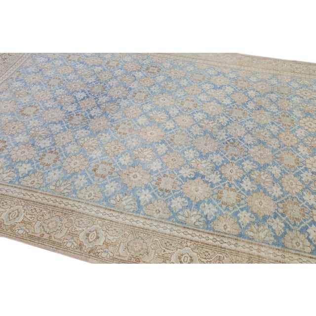 1920s Antique Tabriz Persian Blue Handmade Floral Pattern Wool Rug For Sale - Image 5 of 10