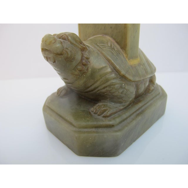 Chinese Chinese Ba Xia Bi Xi Dragon Turtle Carved Soapstone Prosperity Figurine Seal For Sale - Image 3 of 10