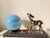 Black Art Deco Night Light with Fawn Motif, Gilt Spelter and Blue Opaline Globe, France, 1930 For Sale - Image 8 of 8