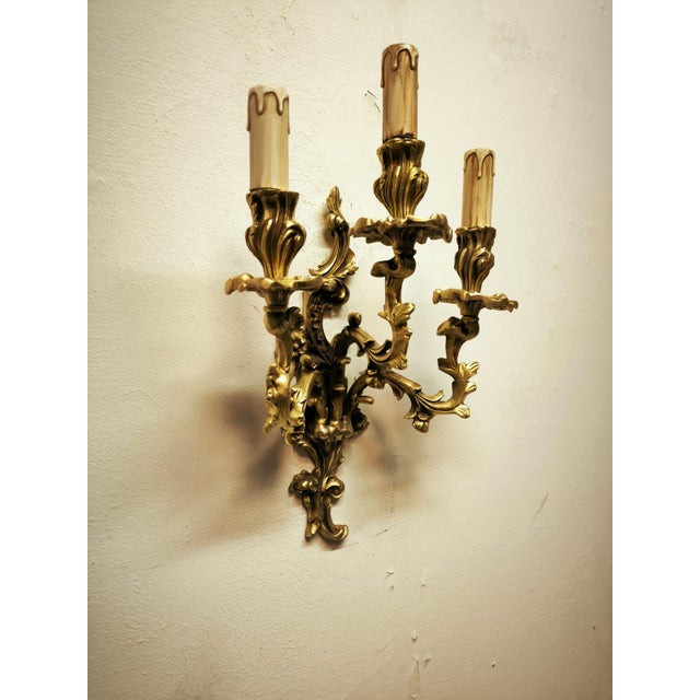 Antique Three-Light Bronze Wall Lamp, 1890s For Sale - Image 6 of 18