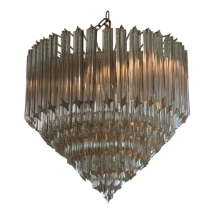 Vintage Italian 7 Tier Murano Venini Quattro Camer Glass Brass Round Chandelier
