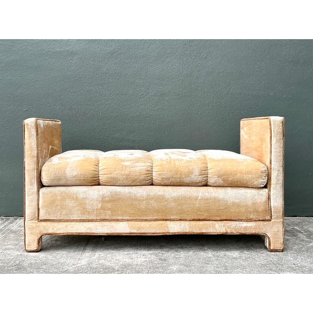 Vintage Crushed Velvet Tufted Bench For Sale - Image 4 of 12
