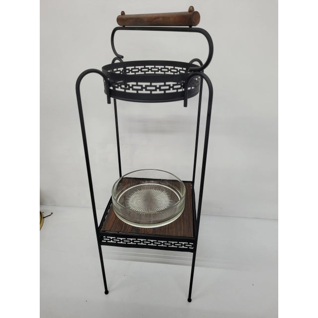 Black Mid Century Standing Ashtray Smoking Stand Plant Shelf Glass Metal For Sale - Image 8 of 11