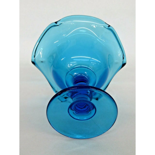 Mid-Century Modern Imperial Blue Glass Ruffled Rim Pedestal Compote Candy Dish For Sale - Image 3 of 10