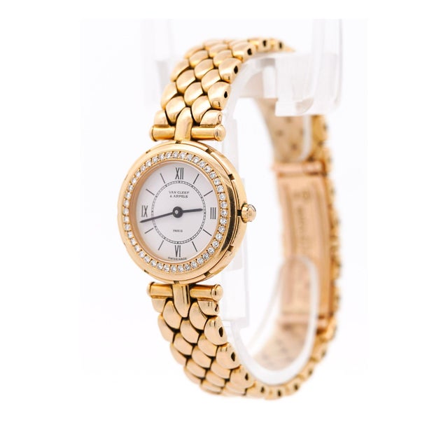 Modern 1990s Van Cleef & Arpels La Collection 18k Gold Diamond Bezel Ladies Watch For Sale - Image 3 of 10