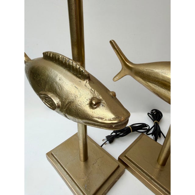 Mid-Century Modern Pair of Fish Lamps Gilt Metal. France, 1990s For Sale - Image 3 of 11