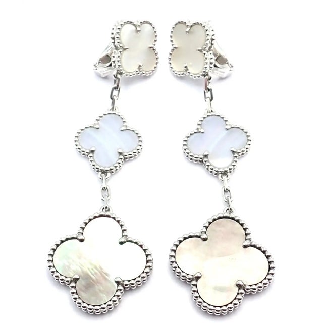 Van Cleef & Arpels White Gold Magic Alhambra Mop Chalcedony Earrings, Pair For Sale In Philadelphia - Image 6 of 11