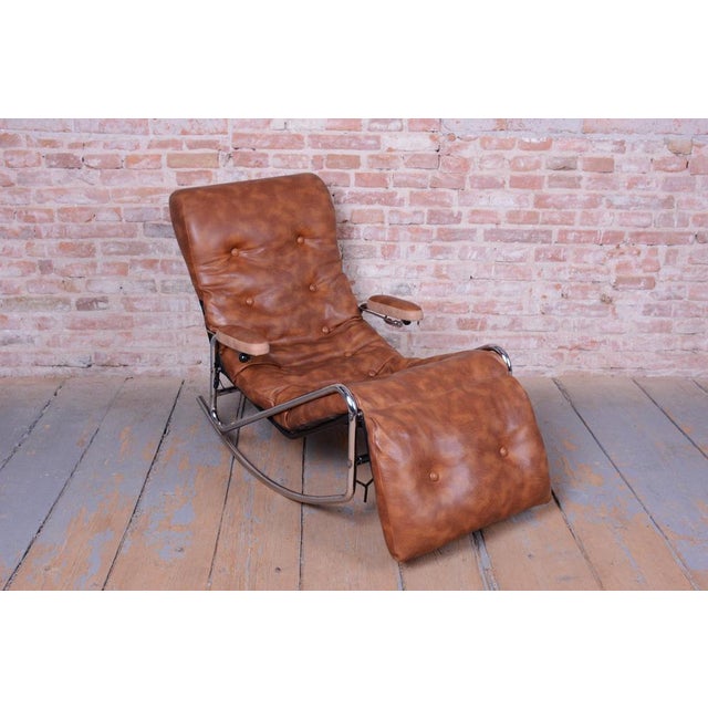 Mid-Century Rocking Reclining Armchair in Chrome by Lama, France, 1960s For Sale - Image 3 of 14