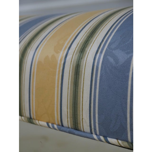 Blue Southwood Chippendale Mahogany Bench W. Damask Upholstery For Sale - Image 8 of 15