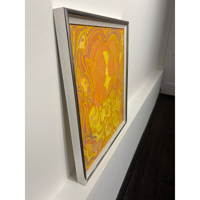 Boho Chic Molly Schiff Bright Acrylic on Canvas 1970s Oil Painting Square For Sale - Image 3 of 4